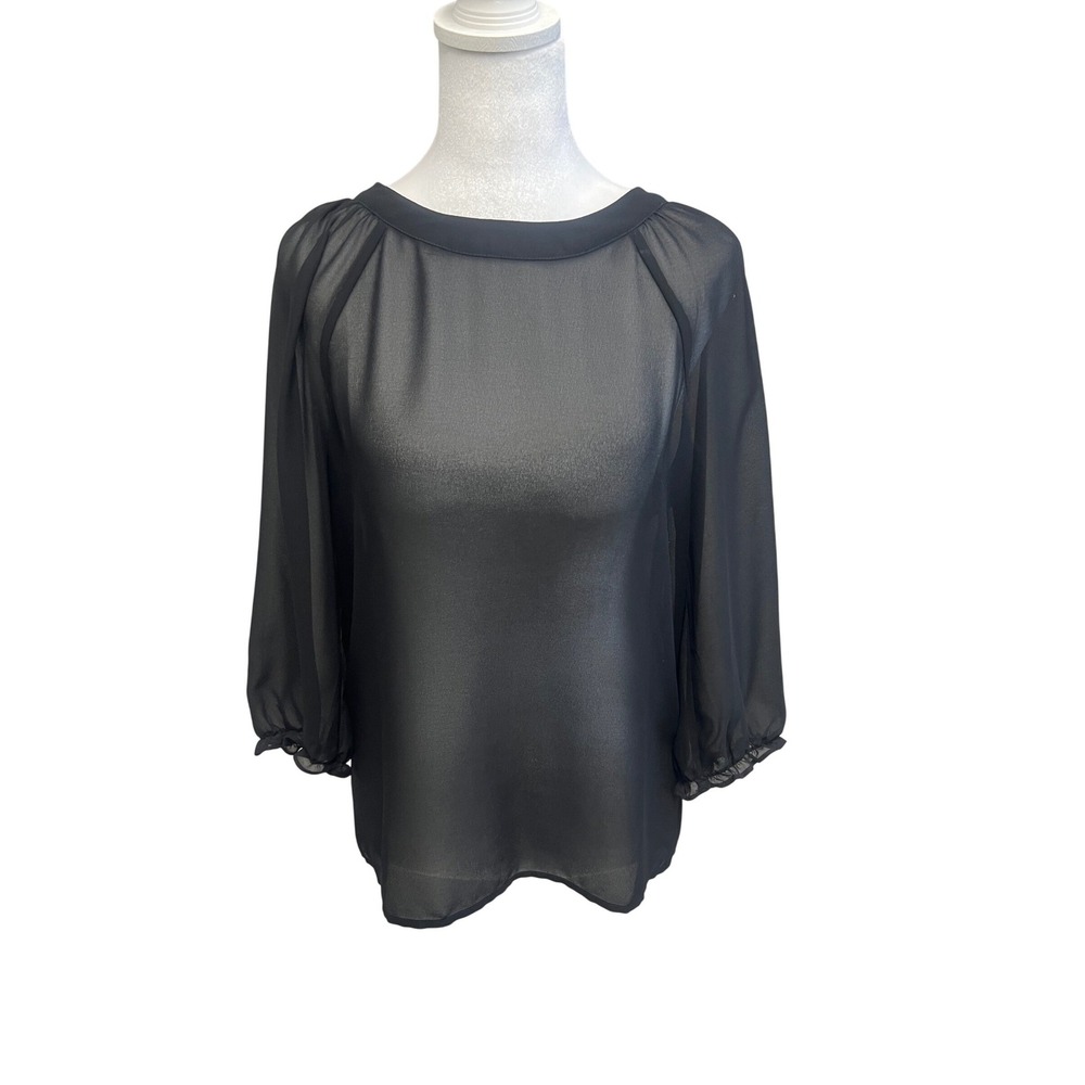 Pettycoat Alley Sheer Black Blouse Open Ladder Back Top Sz XS Goth Academia Edgy